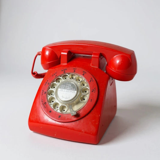 Vintage Red Rotary Dial Telephone – Retro 1970s Plastic Landline Phone, Mid Century Home Decor