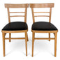 Pair of Vintage Beech Dining Chairs with Black Vinyl Seats – Mid-Century