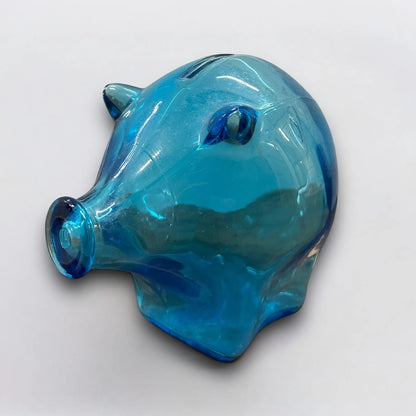 Mid Century Blue Glass Piggy Bank