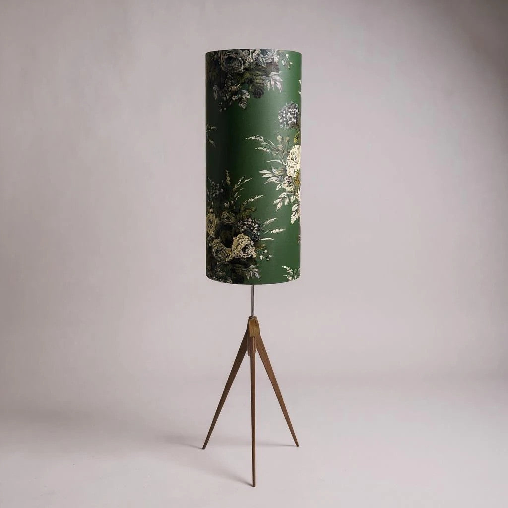 Mid Century Modern Tripod Floor Lamp | Custom William Morris Fabric Shade