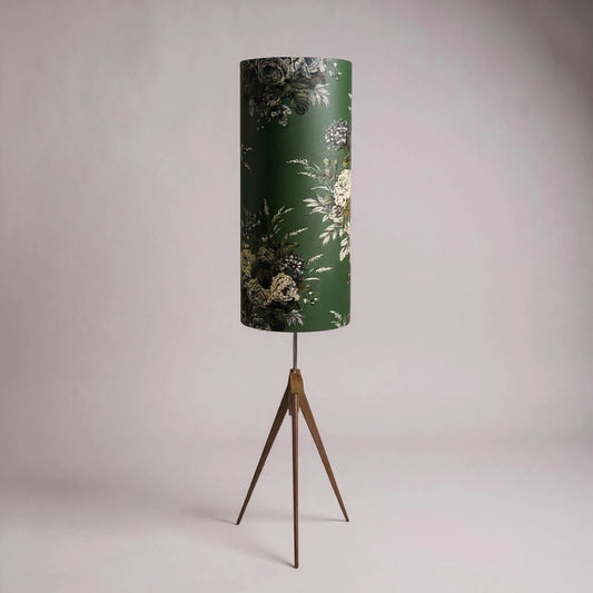 Mid Century Modern Tripod Floor Lamp | Custom William Morris Fabric Shade