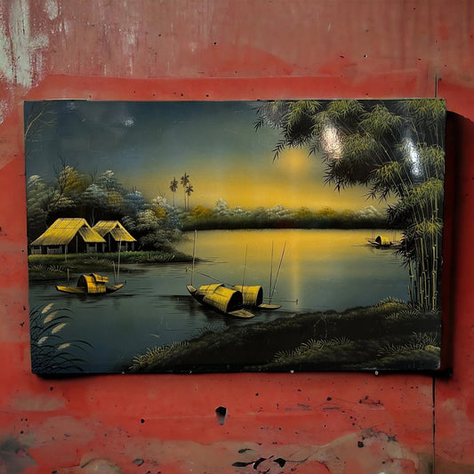 Vintage 1970s East Asian Eggshell Lacquer Wall Panel
