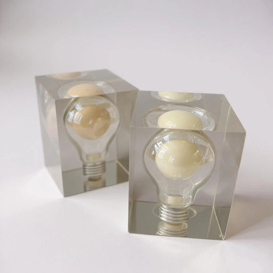 Mid Century Modern Set of two Pierre Giraudon Lucite Lightbulb Art Sculptures