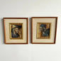 Pair of Vintage Tibetan Leaf Art Paintings – Framed Asian Folk Portraits