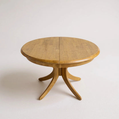 Mid-Century Modern Blonde Wood Extending Pedestal Round Dining Table