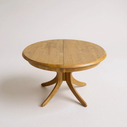 Mid-Century Modern Blonde Wood Extending Pedestal Round Dining Table
