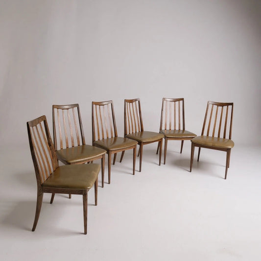 Vintage Mid-Century Modern G Plan Teak Dining Chairs – Set of 6, Yellow Vinyl Upholstery