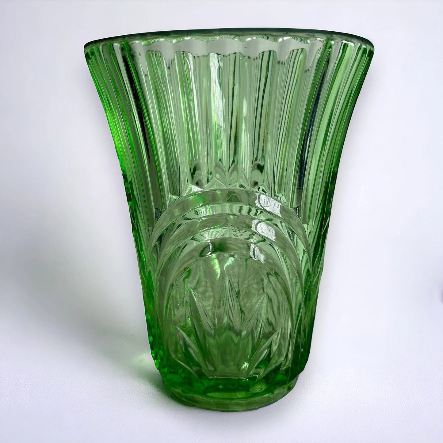 1930s Art Deco Uranium Glass Green Vase