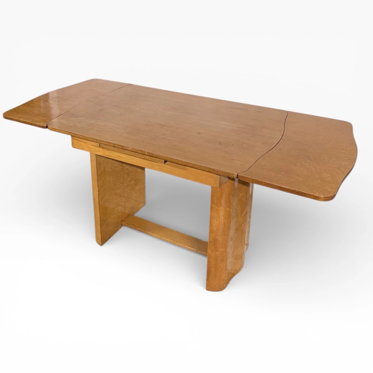 Art Deco Walnut Dining Table | Vintage Draw Leaf Extending Dining Table With Pedestal Legs