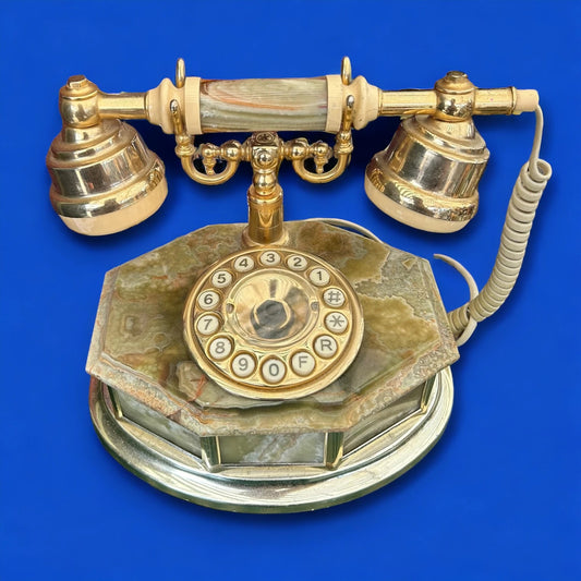 Vintage Made in Italy Telco Brand Green Onyx Marble Retro Telephone