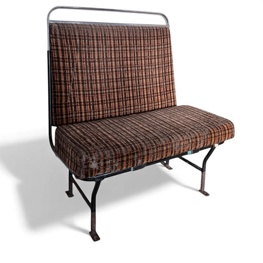 Vintage Orange Check Bus Seat – Industrial Mid-Century Bench