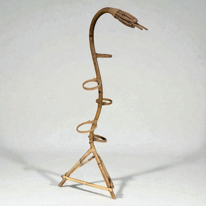 Bamboo Plant Stand – Sculptural Snake Shaped Vintage Rack With Rattan Holder