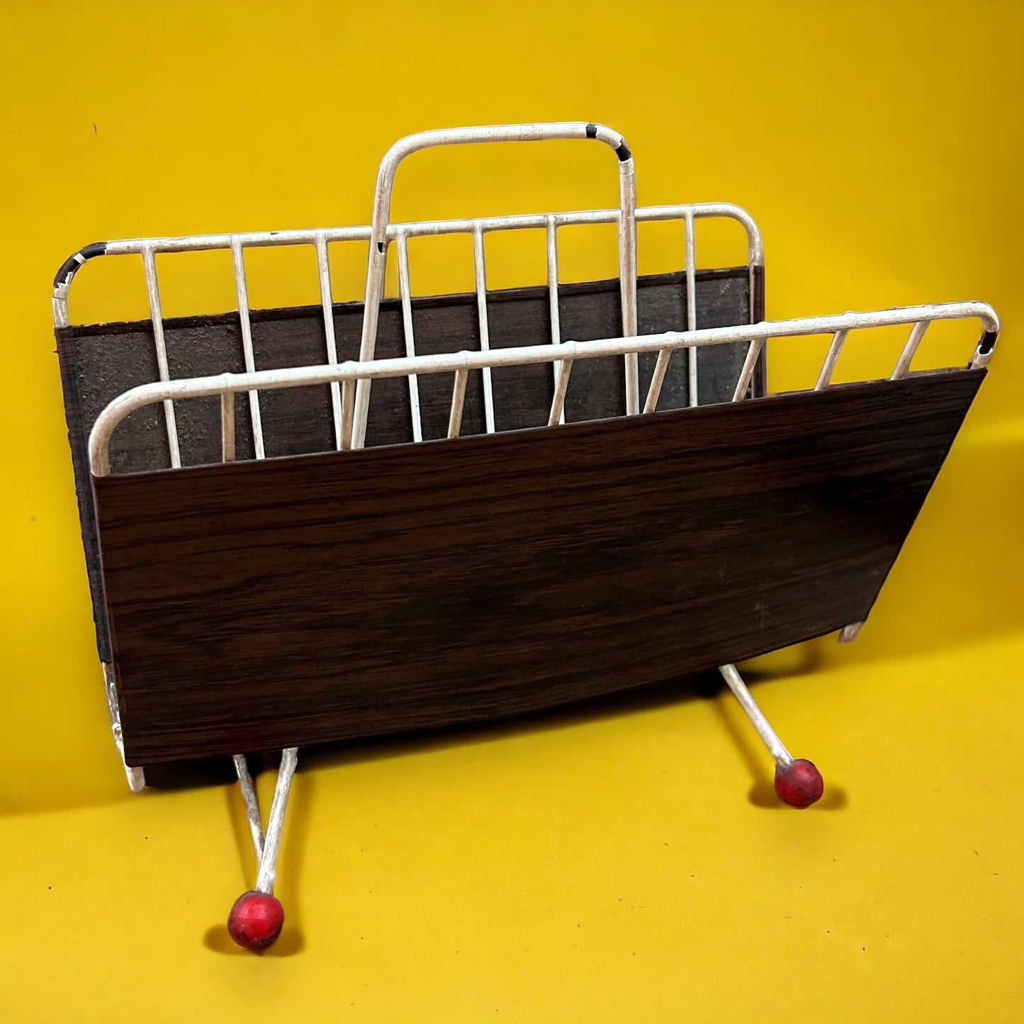 Mid century atomic and wood magazine rack