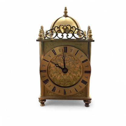 Vintage Brass Lantern Clock by Greenhall | Ornate Wind-Up Mantel Clock with Roman Numerals