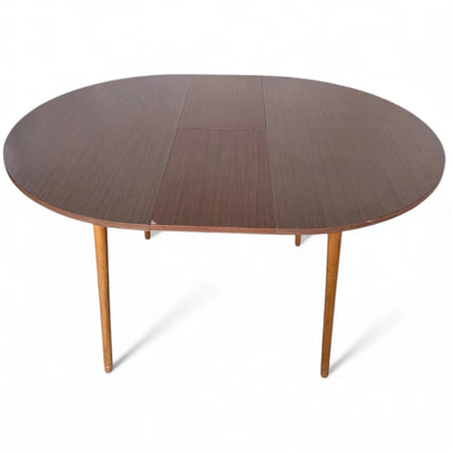 Vintage Round Dining Table With Hidden Extension Leaf | Mid Century Formica Top