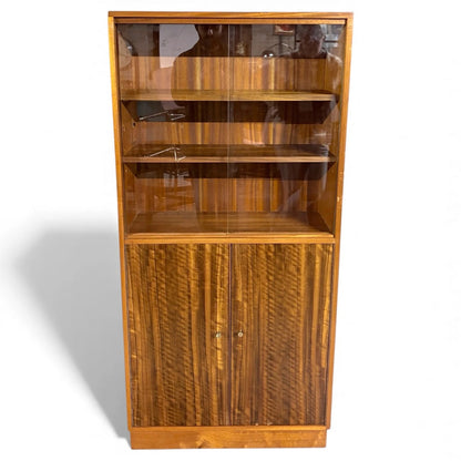 Mid-Century Bookcase | Teak And Walnut Cabinet With Sliding Glass Doors