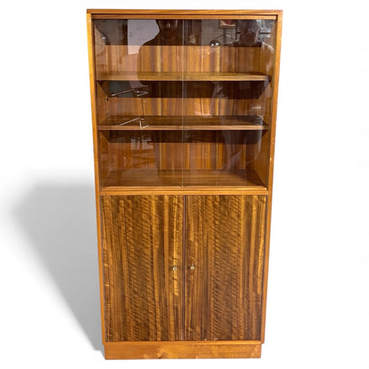 Mid-Century Bookcase | Teak And Walnut Cabinet With Sliding Glass Doors