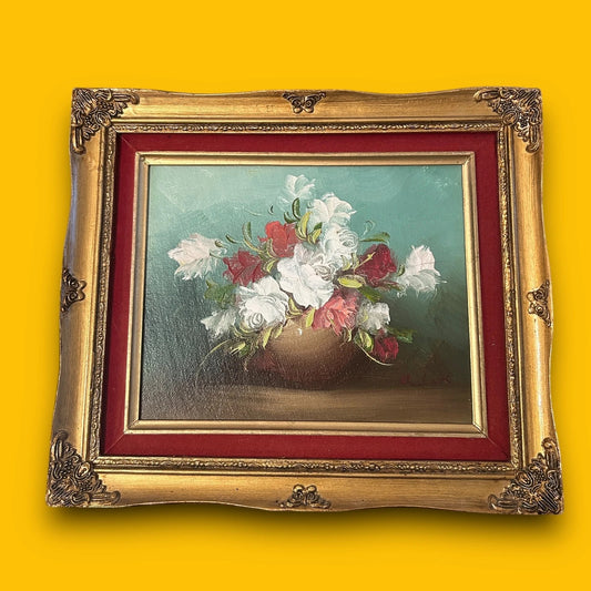 Vintage 1970s Floral Art Gilt Painting