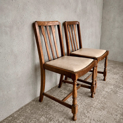 Pair of 1950s Solid Oak Dining Chairs with Turned Legs