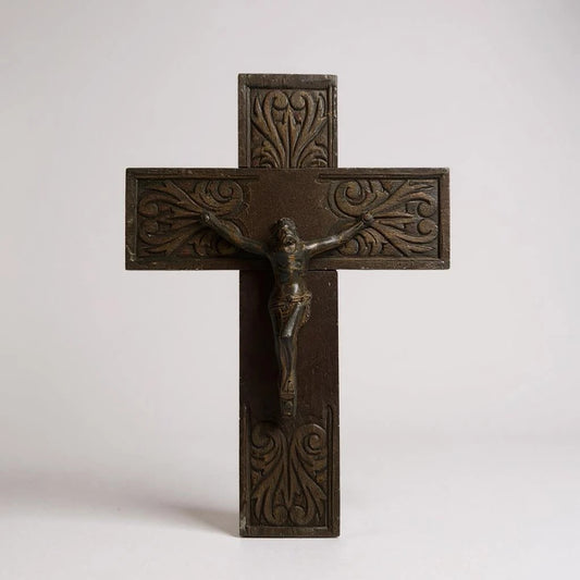 Vintage 1960s Carved Oak Wood Crucifix | Mid Century Jesus Christ Wall Cross