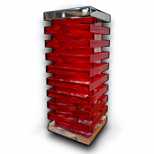 Mid Century Red Lucite and Chrome Table Lamp