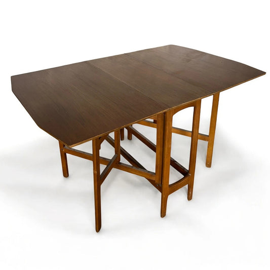 Mid Century Modern Teak Wood Drop Leaf Extending Dining Table