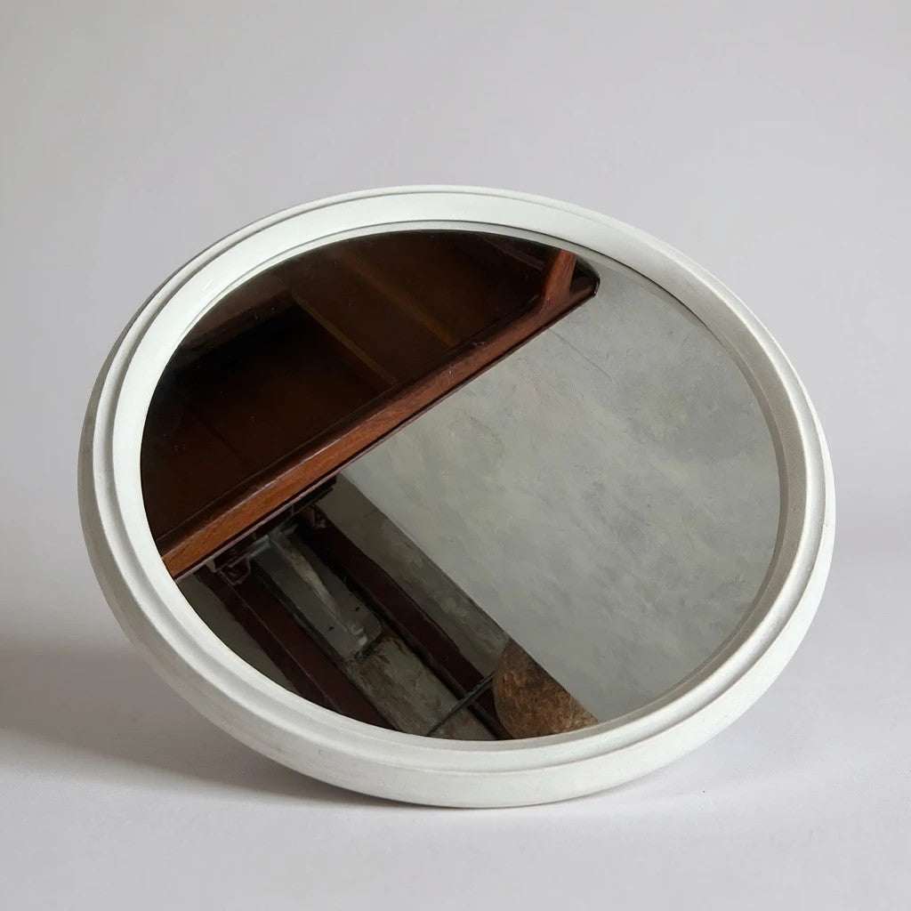 Dutch Space Age Mirror | 1970s White Plastic Round Wall Mirror