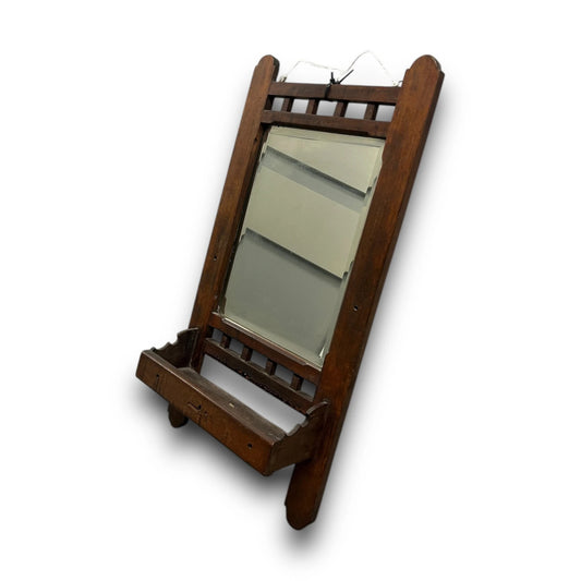 Vintage 1940s Victorian Dark Wood Wall Mirror