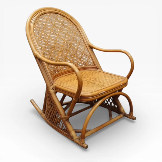 Boho Bamboo Armchair - Vintage 1970s Rattan Woven Seat Coastal Style Chair