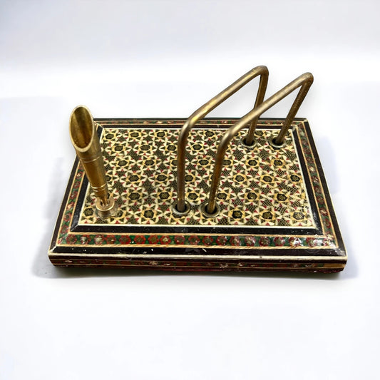 Vintage 1960s Persian Khatam Mosaic Wood Letter Rack
