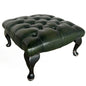 Mid Century Modern Dark Green Leather Chesterfield Foot Stool