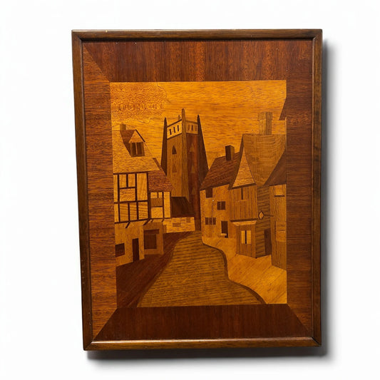 Mid Century Wood Inlaid Marquetry Wood Panel
