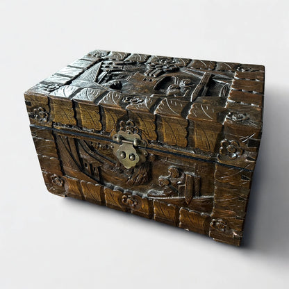 Mid Century Chinese Carved Camphor Wood Sewing Box