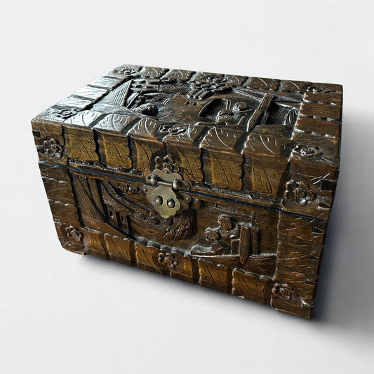 Mid Century Chinese Carved Camphor Wood Sewing Box