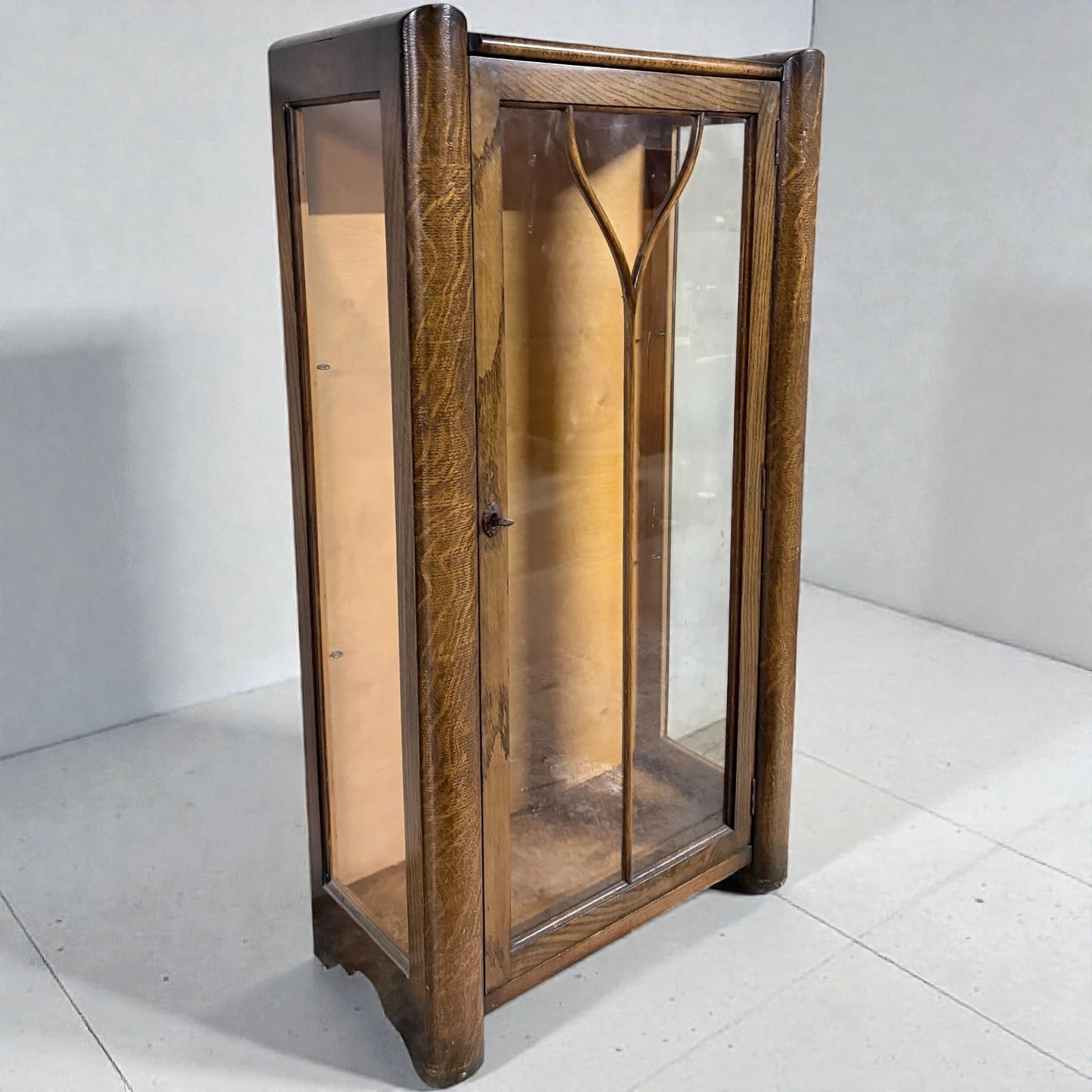 Art Deco Display Cabinet – Vintage Oak Glass Cabinet With Geometric Motif