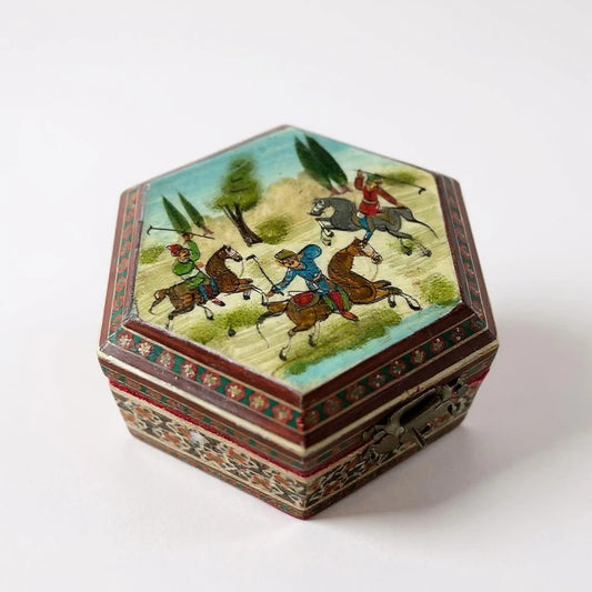 Vintage 1980s Persian Khatam Mosaic Art Carved Marquetry Jewellery Box