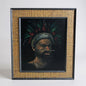 Mid Century Modern Tribal African Warrior Art Painting Bamboo Jute Frame