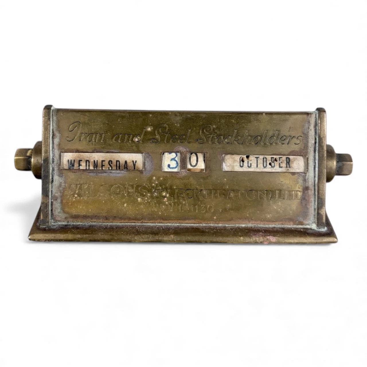 Vintage Brass Perpetual Desk Calendar – Wilsons Iron & Steel Stockholders Industrial