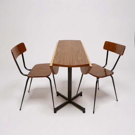 Vintage Drop Leaf Table & Chairs – Brown & Cream Formica Space Saving Dining Set