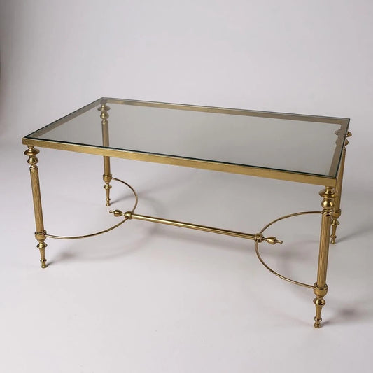 Mid Century Modern Old Hollywood Regency Smoked Glass and Brass Coffee Table