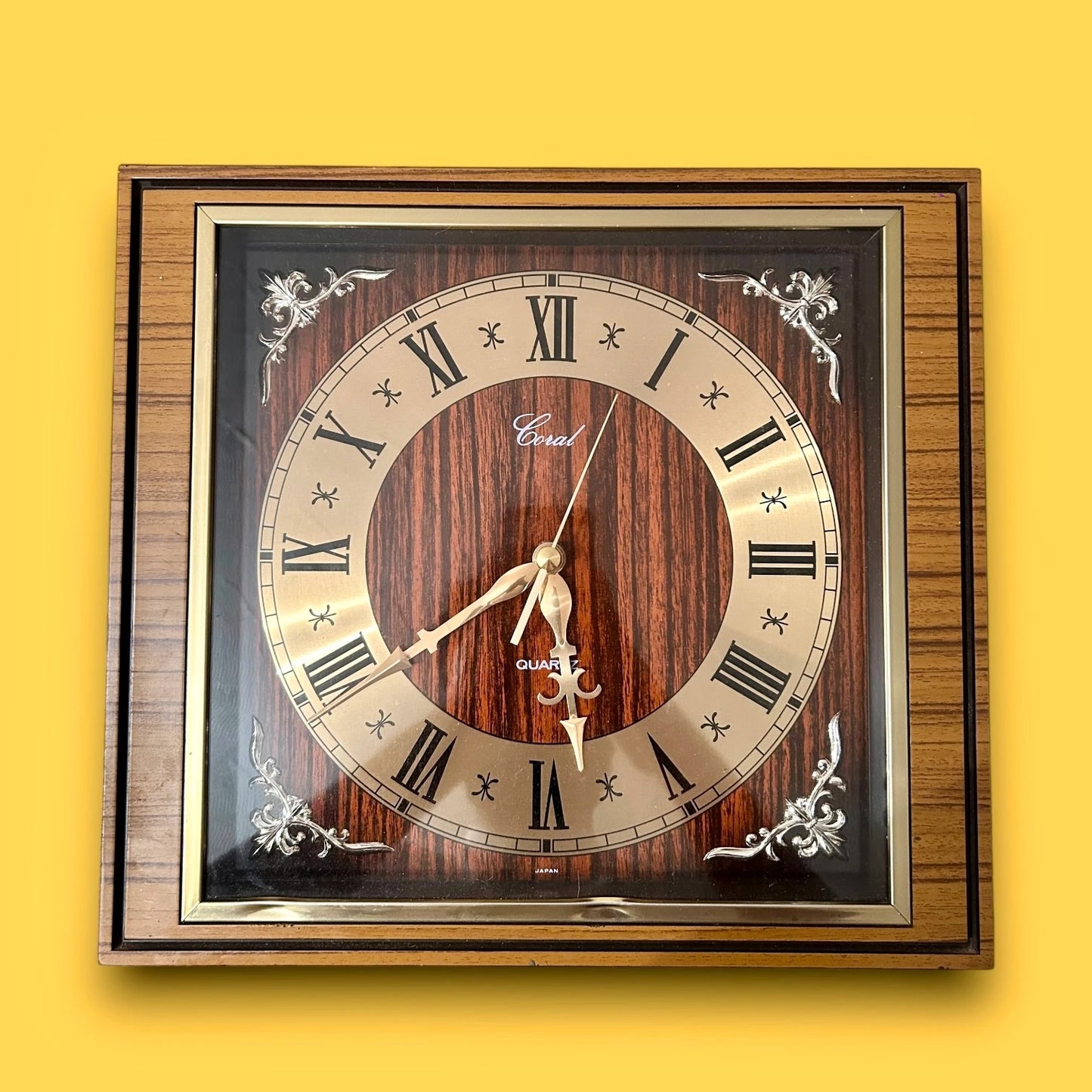Mid Century Teak Formica Square Wall Clock