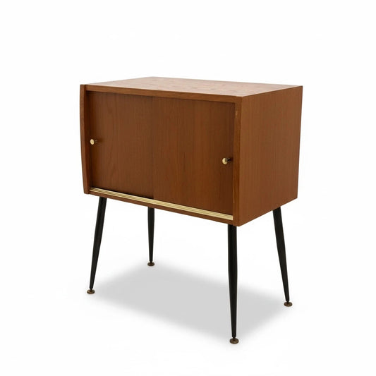 Mid Century Teak Cabinet – Compact Vinyl Record Storage with Sliding Door