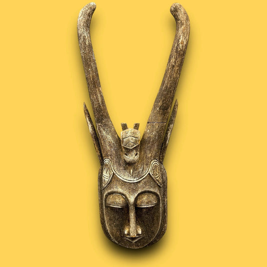 Vintage 1960s Large African Carved Wood Wall Art Mask