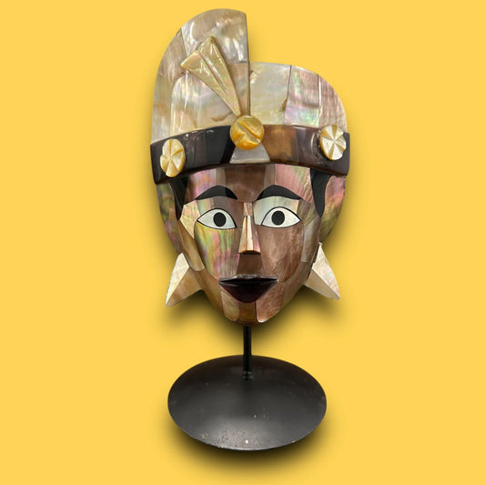 Vintage 1970s Mother of Pearl Shell African Mask