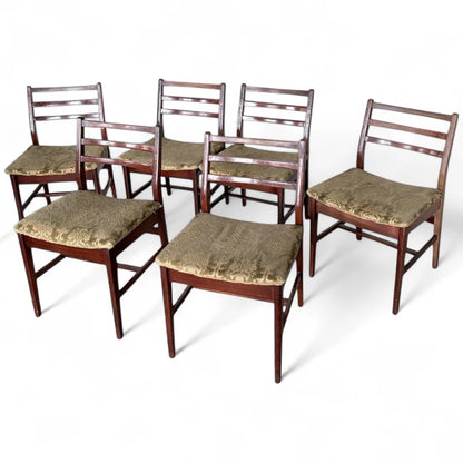 Set of Six Ladder Back Dining Chairs | Vintage 1960s | Patterned Fabric Upholstery