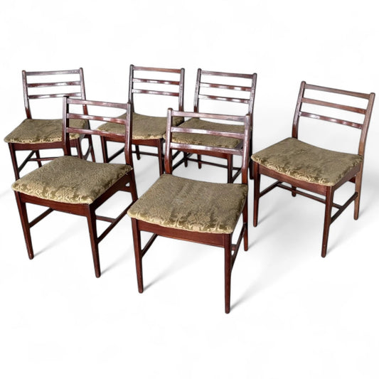 Set of Six Ladder Back Dining Chairs | Vintage 1960s | Patterned Fabric Upholstery