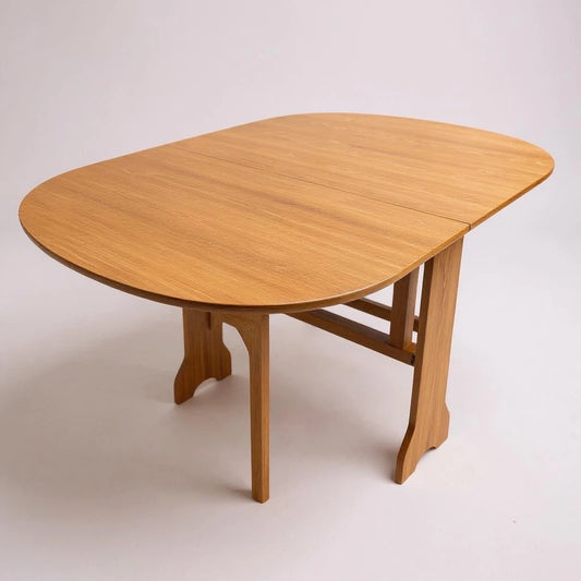 Mid Century Modern Teak Gateleg Ovular Extendable Drop Leaf Dining Table