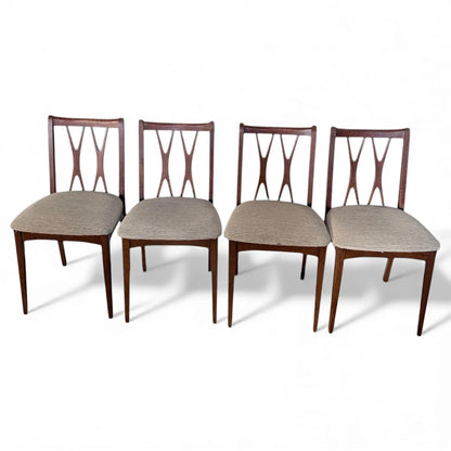 Mid Century Dining Chairs | Four Teak Vintage Wooden Seats With Cross Splat Backrest