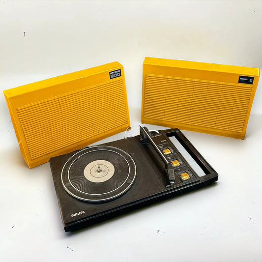 Vintage 1970s Philips 200 Yellow Portable Record Player