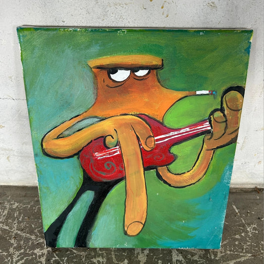 Surreal Pop Art Musician Painting | Vintage Outsider Art Canvas